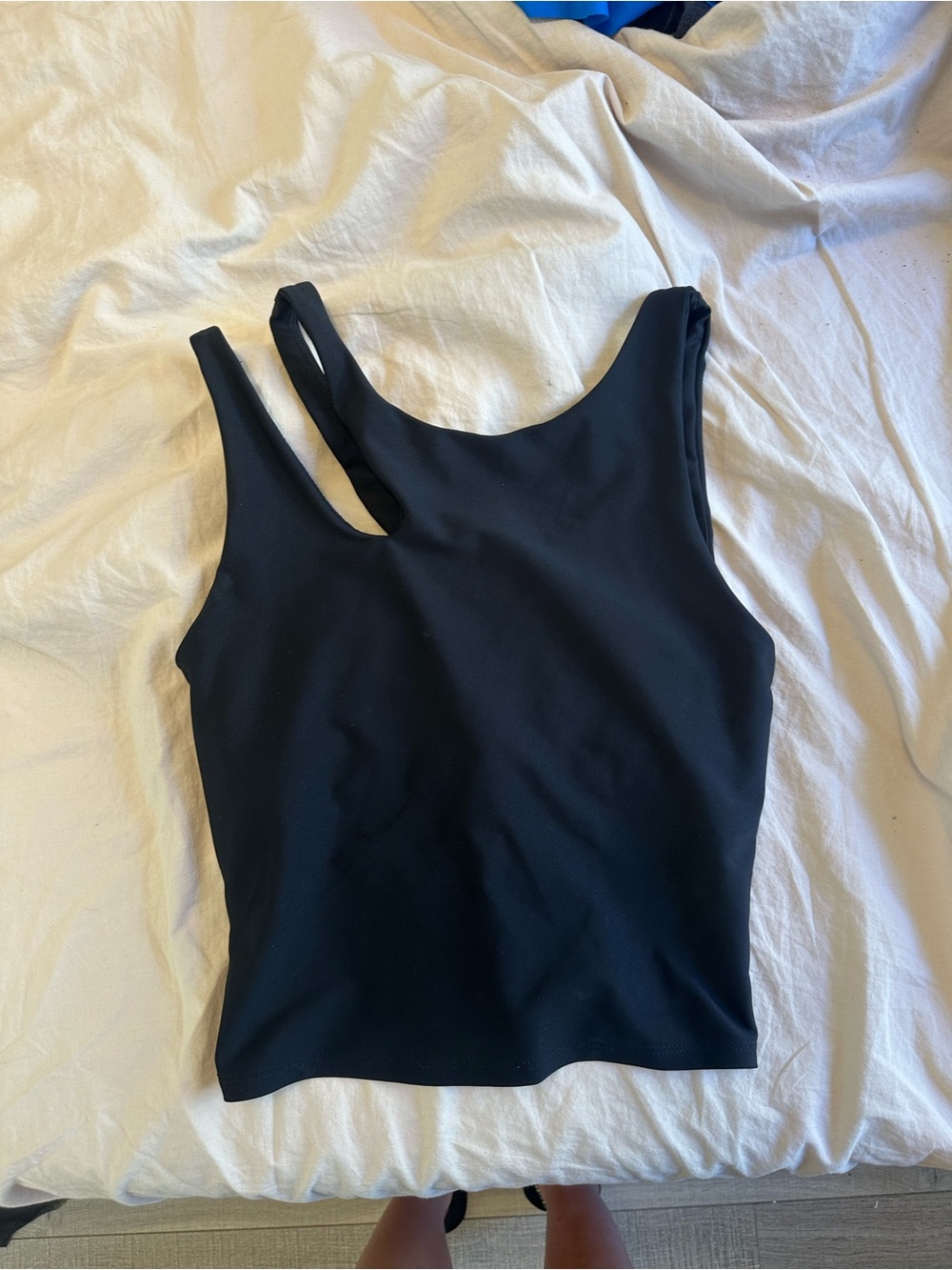 Black Asymmetric Strap Tank Top